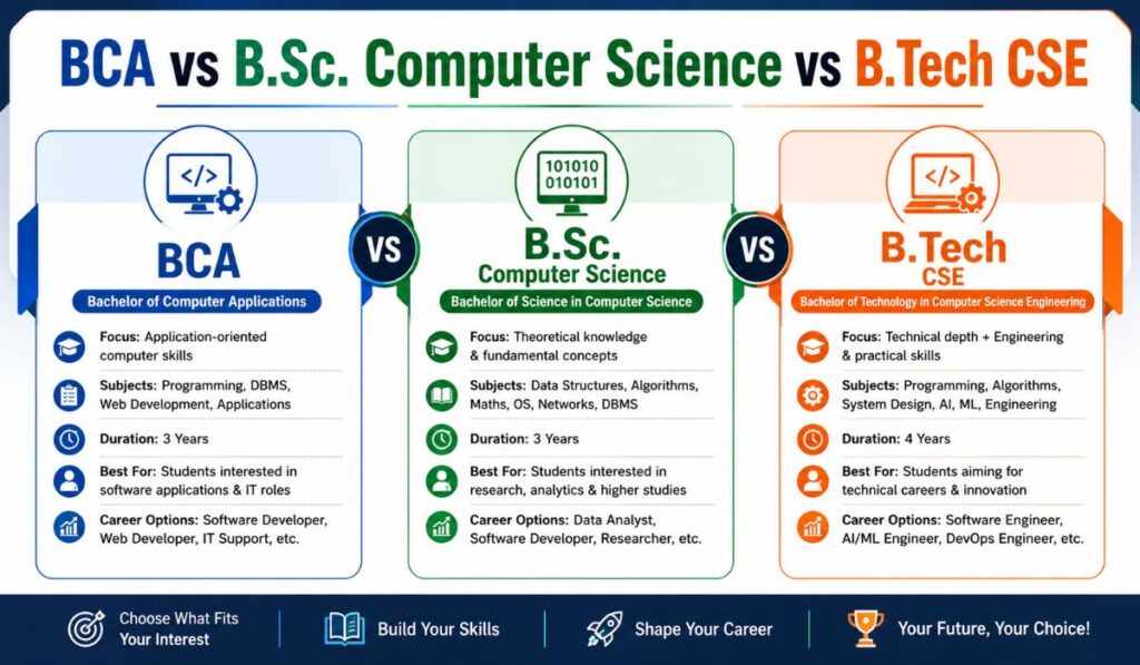 BCA vs B.Sc. Computer Science vs B.Tech CSE