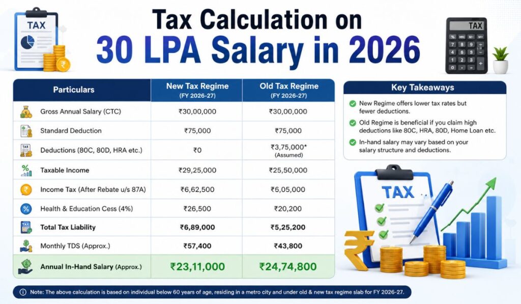 Tax Calculation on 30 LPA Salary in 2026